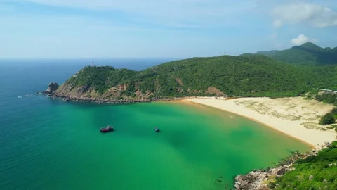 Aerial view Dai Lanh lighthouse, Phu Yen, Vietnam. Stock Footage 226506508