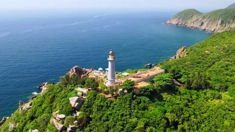 Aerial view Dai Lanh lighthouse, Phu Yen, Vietnam. Stock Footage 226507494