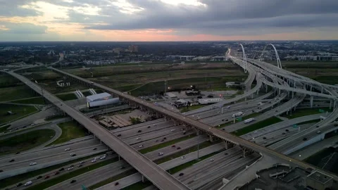 Aerial view of the Dallas Mixmaster interchange and Margaret Hunt Hill Brid.. Stock Footage 344351009