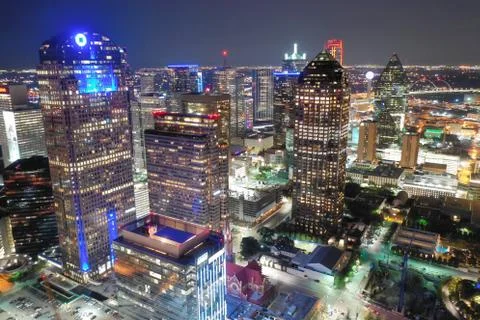 Aerial View of Dallas Texas Downtown at Night Stock Photos