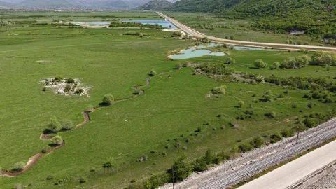 Aerial View of Dam and Outflow Canal of Slano Lake, Water Reservoir Near Stock Footage 335973797