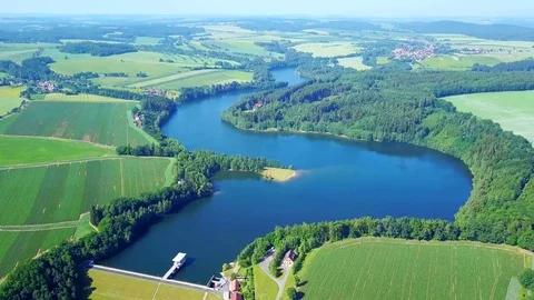 Aerial view of dam Stock Footage 77642046