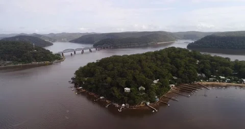 Aerial view from Dangar Island over Hawkesbury river in Greater Sydney 4k. Stock Footage 159731545