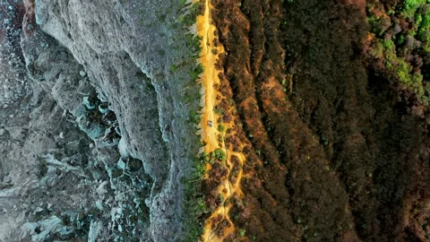 Aerial View Of Dangerous Hiking Path Inside The Ijen Volcano Crater In Java Video stock 333223435