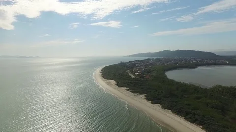 Aerial view Daniela Beach in Florianopolis, Brazil. July, 2017. Stock Footage