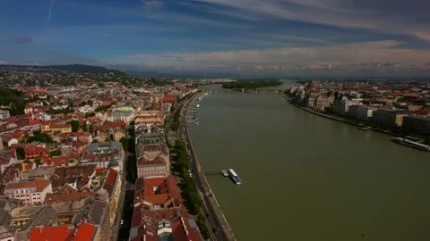 Aerial view on the Danube river and Buda part of city Budapest Stock Footage 161330722