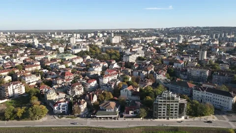 Aerial view of Danube River passing near City of Ruse and Danube River Stock Footage 149743898