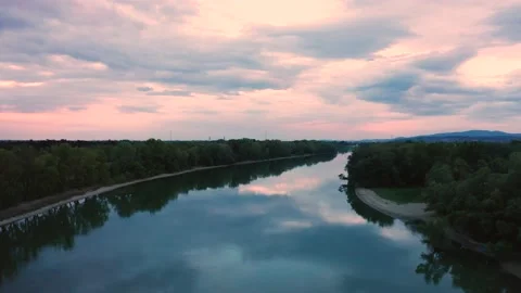 Aerial view of Danube River at sunset. Stock Footage 138125864