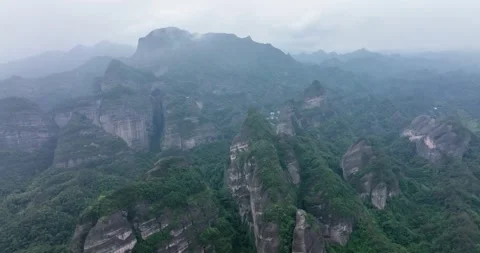 Aerial View of Danxia Landform in Cloudy Day Stock Footage 218295052