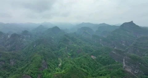 Aerial View of Danxia Landform in Cloudy Day Stock Footage 218295949