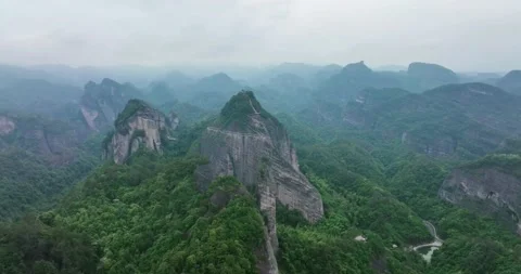 Aerial View of Danxia Landform in Cloudy Day Stock Footage 218295964
