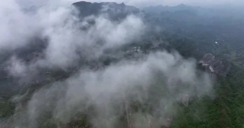 Aerial View of Danxia Landform in Cloudy Day Stock Footage 218296317