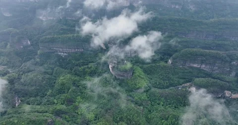 Aerial View of Danxia Landform in Cloudy Day Stock-Footage 218296423