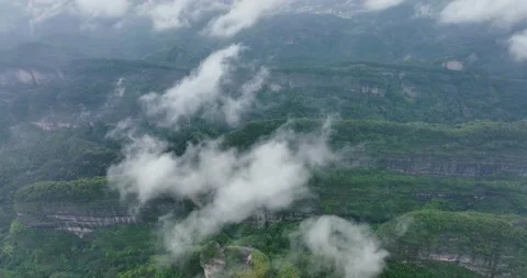 Aerial View of Danxia Landform in Cloudy Day Stock Footage 218296776