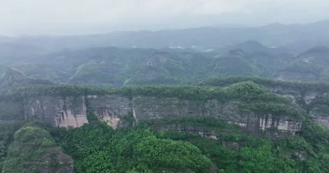 Aerial View of Danxia Landform in Cloudy Day Stock Footage 218297430