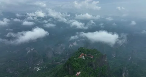 Aerial View of Danxia Landform in Cloudy Day Stock Footage 218298463