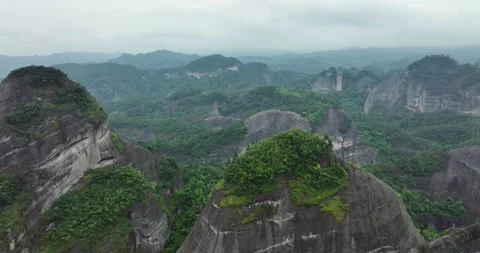 Aerial View of Danxia Landform in Cloudy Day Stock Footage 218298651