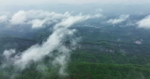 Aerial View of Danxia Landform in Cloudy Day Stock Footage 218298755
