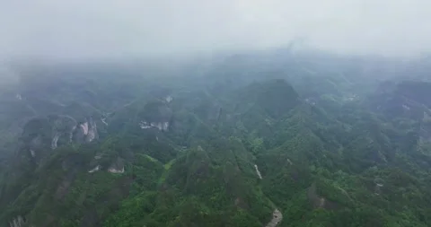 Aerial View of Danxia Landform in Cloudy Day Stock Footage 218299144