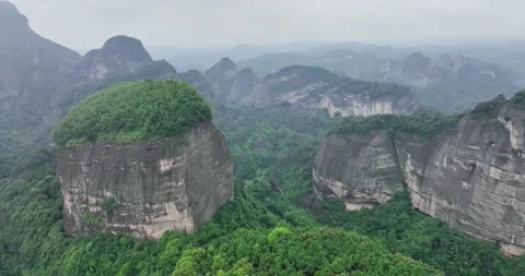 Aerial View of Danxia Landform in Cloudy Day Stock Footage 218299151