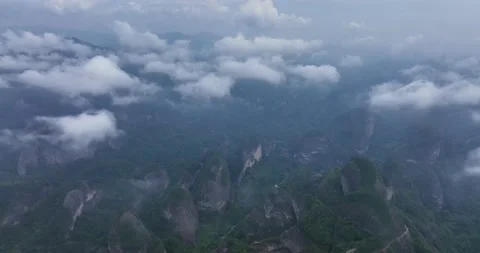 Aerial View of Danxia Landform in Cloudy Day Stock Footage 218299670