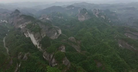 Aerial View of Danxia Landform in Cloudy Day Stock Footage 218581645