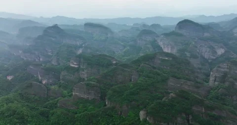 Aerial View of Danxia Landform in Cloudy Day Stock Footage 218581692