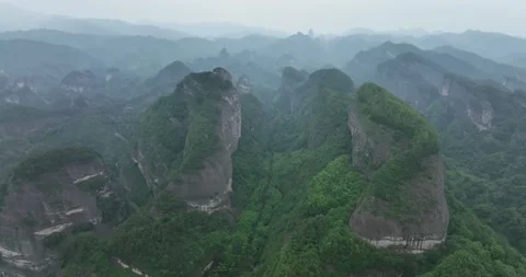 Aerial View of Danxia Landform in Cloudy Day Stock Footage 219371729