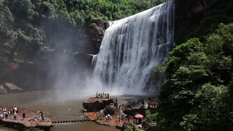 Aerial view  of Danxia Waterfall in Chishui, Zunyi, Guizhou china 스톡 동영상 306952042