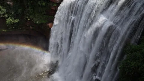 Aerial view  of Danxia Waterfall in Chishui, Zunyi, Guizhou china Stock Footage 306952078