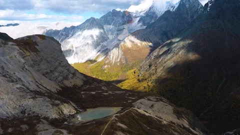 Aerial view of Daocheng Yading nature reserve Stock Footage 122012307