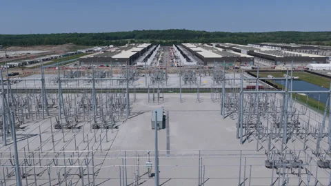 Aerial view of the data ai center construction site, buildings and power station Stock-Footage 336519495