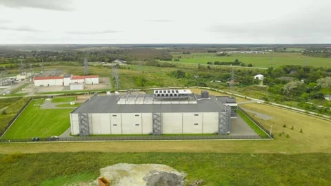 Aerial view of a data center for AI cybersecurity and server data housing in Stock Footage 318070282