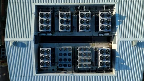 Aerial view of data center and cooling system, fans HVAC quantum computing Stock Footage 326166730