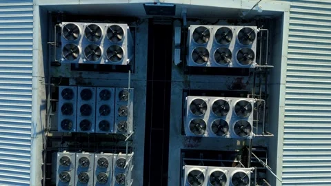 Aerial view of data center and cooling system, fans HVAC quantum computing Stock Footage 326166734