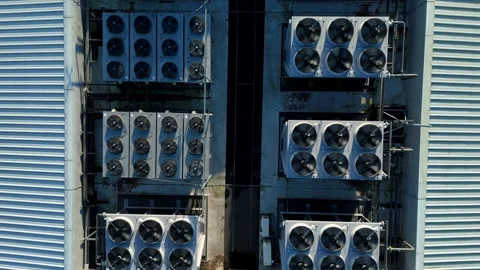 Aerial view of data center and cooling system, fans HVAC quantum computing Stock Footage 326166743
