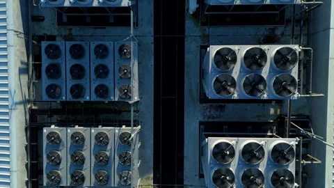 Aerial view of data center and cooling system, fans HVAC quantum computing Stock Footage 326166744