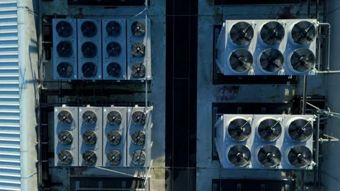 Aerial view of data center and cooling system, fans HVAC quantum computing Stock Footage 326166745