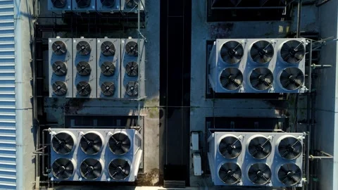 Aerial view of data center and cooling system, fans HVAC quantum computing Stock Footage 326166748
