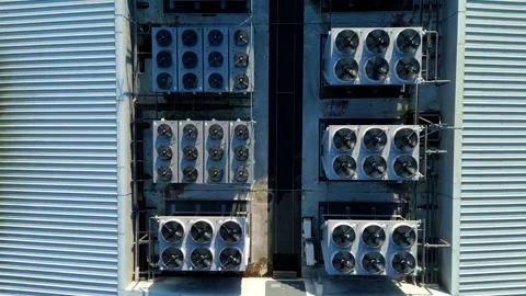 Aerial view of data center and cooling system, fans HVAC quantum computing Stock Footage 326166758