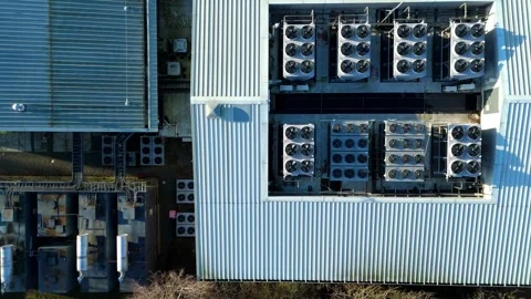 Aerial view of data center and cooling system, fans HVAC quantum computing Stock Footage 326166760