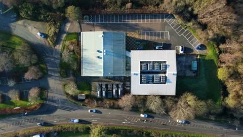 Aerial view of data center and cooling system, fans HVAC quantum computing Stock Footage 326166763