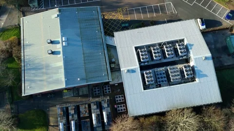 Aerial view of data center and cooling system, fans HVAC quantum computing Stock Footage 326166792