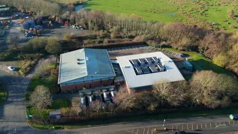 Aerial view of data center and cooling system, fans HVAC quantum computing Stock Footage 326166794