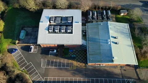 Aerial view of data center and cooling system, fans HVAC quantum computing Stock Footage 326166801