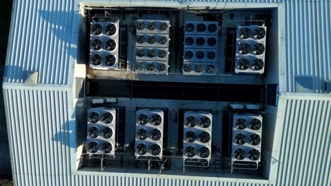 Aerial view of data center and cooling system, fans HVAC quantum computing Stock Footage 326166802