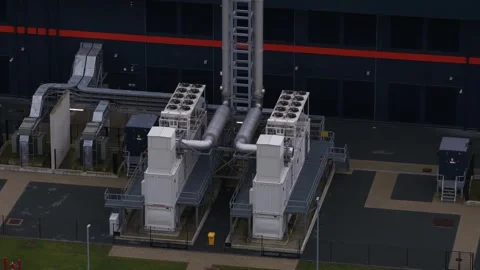 Aerial View of Data Center Backup Power and Cooling Systems Stock Footage 325804210