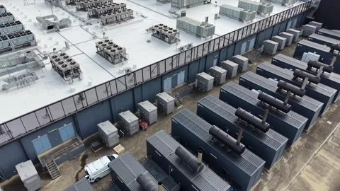 Aerial view of data center backup power generators Stock Footage 340503252