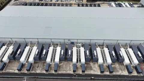 Aerial view of data center backup power generators Stock Footage 340503467