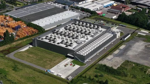 Aerial View of Data Center for Big Data and AI Infrastructure Stock Footage 337037280